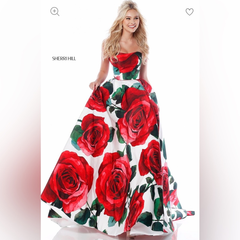 Sherri Hill Red and White Floral Prom Dress ROSES - Picture 4 of 16